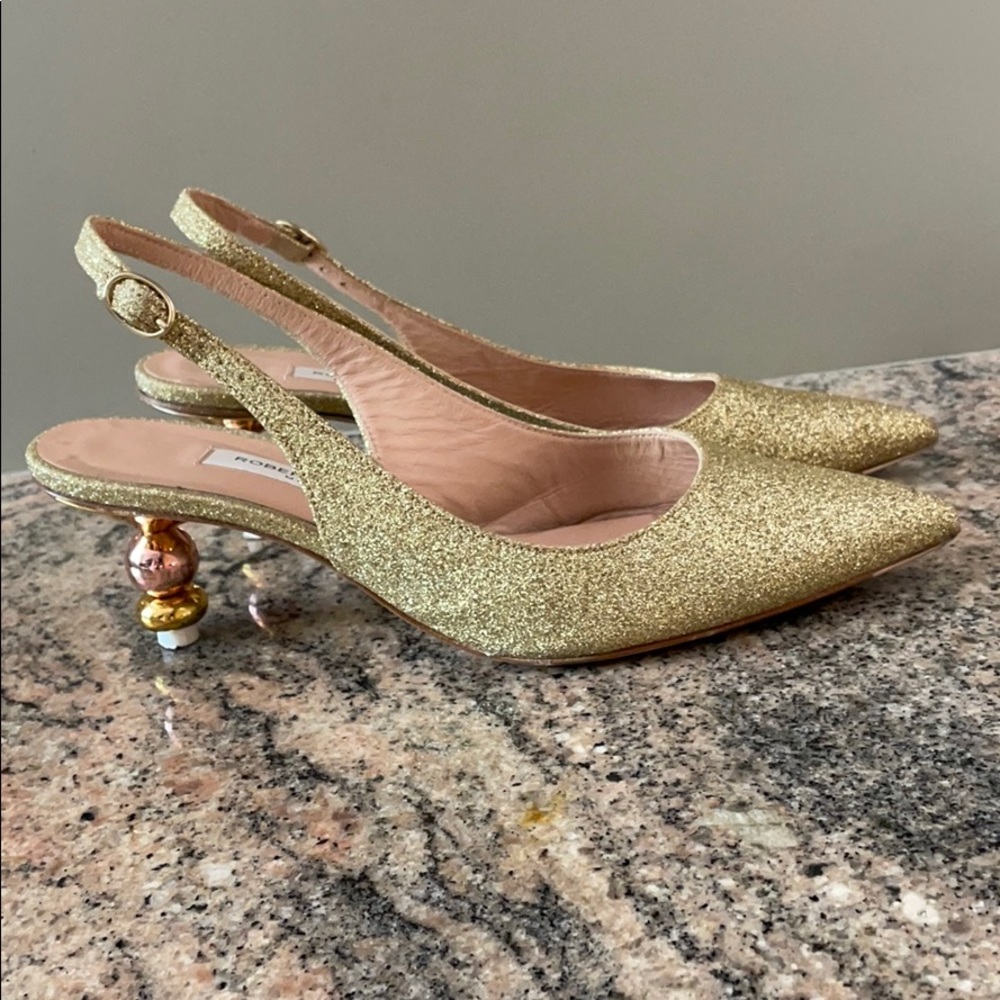 Roberto Festa Gold Glitter Slingback Shoes